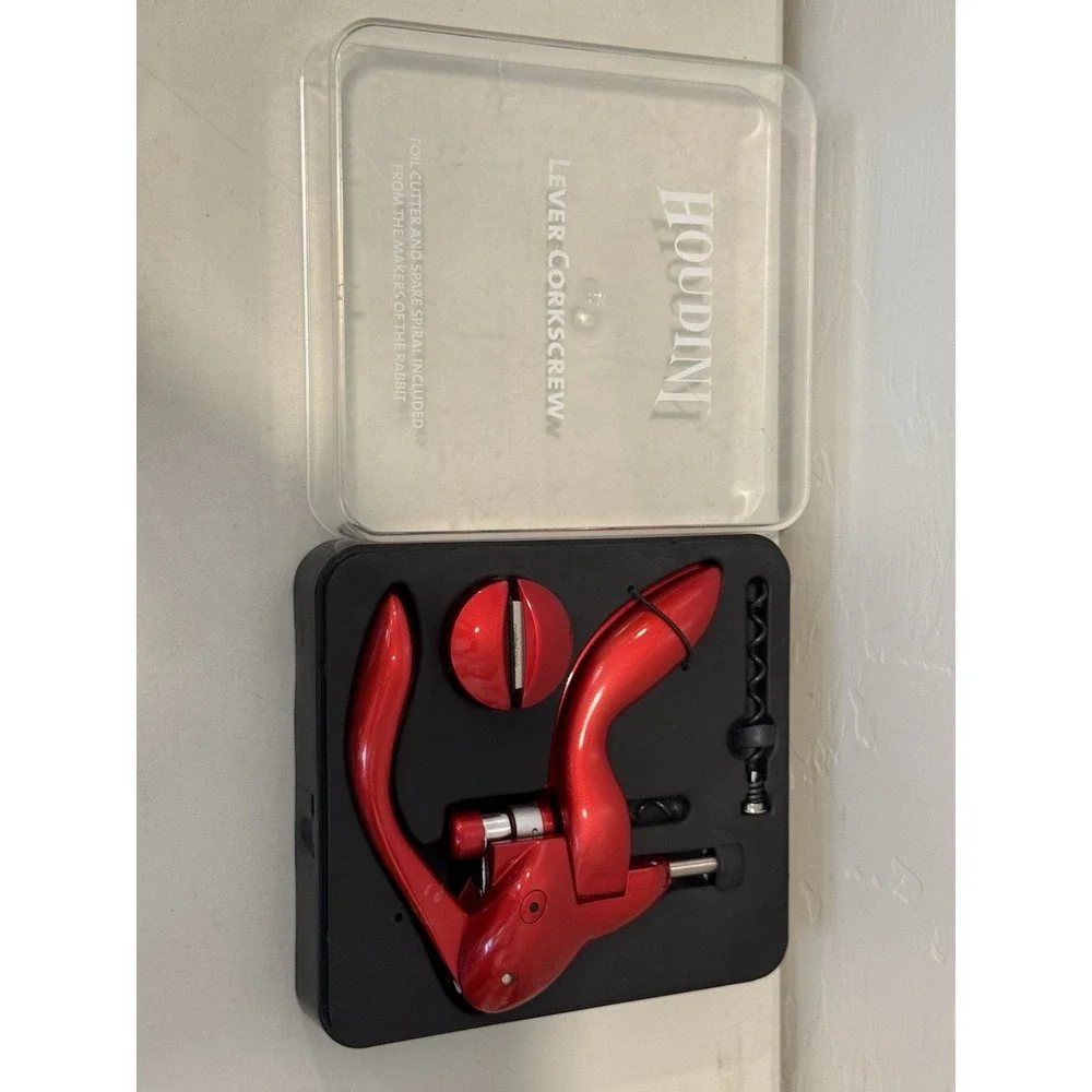 Houdini Red Lever Corkscrew 3-Piece Wine Opener - Foil Cutter - Spiral  Open Box